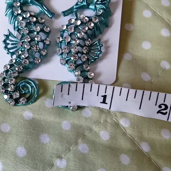 New Blue Rhinestone Seahorse Earrings - Picture 6 of 6